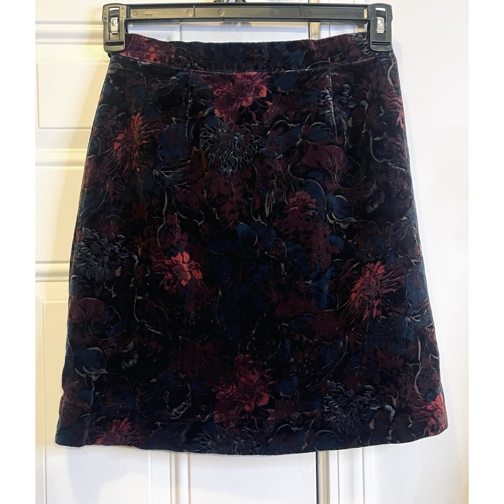 Vintage 70s 80s Campus Casuals Velvet Floral Mini Skirt Dark Whimsigoth 25 Waist